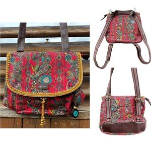 Sakroots Red Colourful Convertible Purse Backpack Bag Whimsical Spring Boho Owl